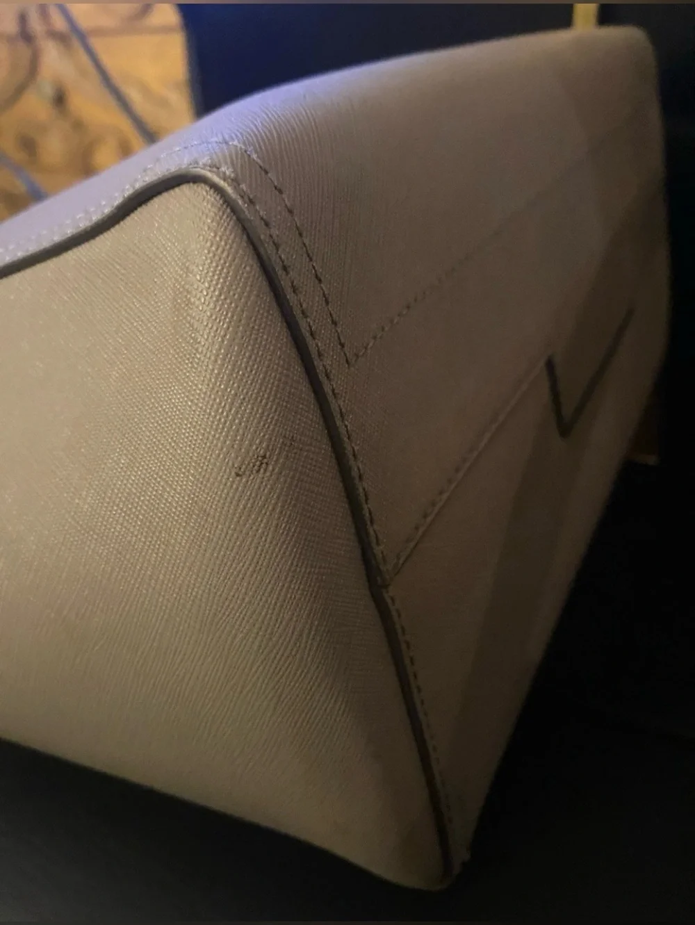 Tory Burch Taupe Saffiano Leather Tote with Logo Charm